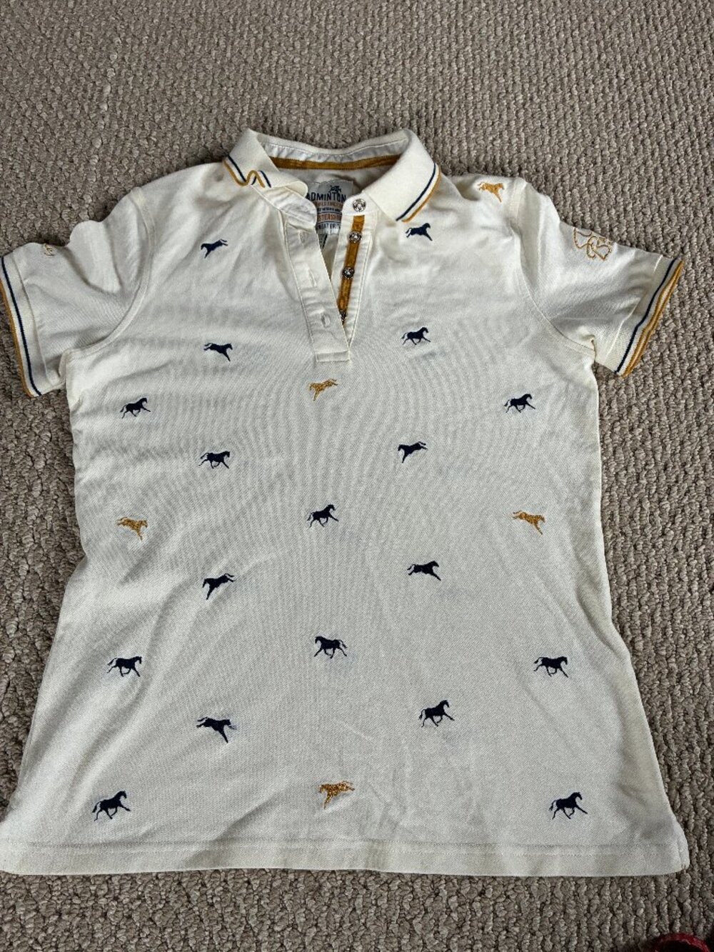 NWOT JOULES Polo T Shirt Top Badminton Sz 6 Cream Embroidered Horse Trials 2020